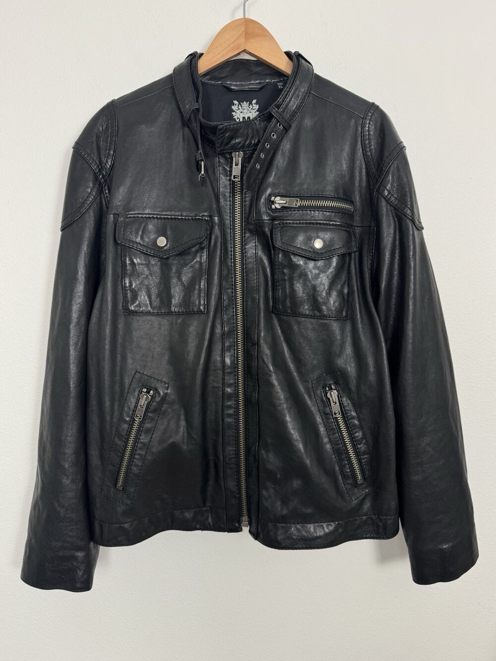 Black Leather Moto Biker Jacket Men’s XL Motorcycle YKK zippers Murano Sport
